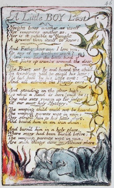 Un piccolo ragazzo perduto, tavola 46 (Bentley 50) da Songs of Innocence and of Experience (Bentley Copy L) 1789-94 da William Blake